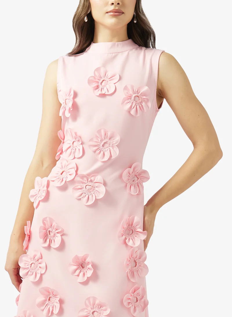 Ginger Boutique  Mockneck 3D Floral Applique A Line Dress for Women | Best Price UAE